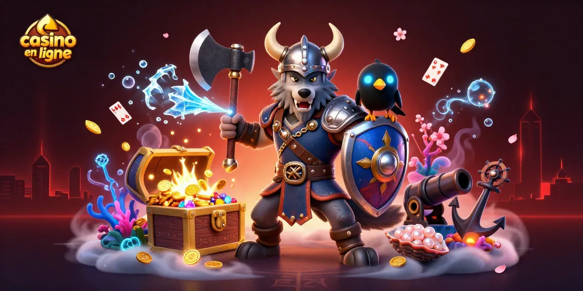Visualisez le monde captivant du casino en ligne avec un guerrier loup viking et un dragon dans une scène dynamique.
