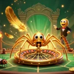 Jouez sur un casino en ligne argent réel avec une araignée dorée et un croupier mille-pattes.