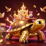 Experience thrilling wins with Bandar Slot featuring a golden tortoise, rabbit dealer, and flying coins