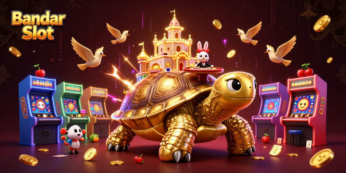 Experience thrilling wins with Bandar Slot featuring a golden tortoise, rabbit dealer, and flying coins
