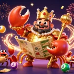Join the exciting world of QS88 where a golden crab emperor and festive elements create a vibrant gaming atmosphere.