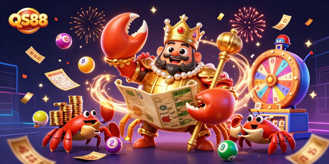 Join the exciting world of QS88 where a golden crab emperor and festive elements create a vibrant gaming atmosphere.