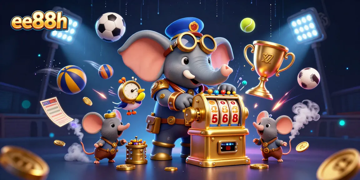 Experience thrilling gameplay at ee88h with a dynamic steampunk elephant operating a vibrant slot machine.