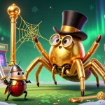 Bolaslot88 brings excitement with a golden tarantula weaving casino magic in this captivating scene.