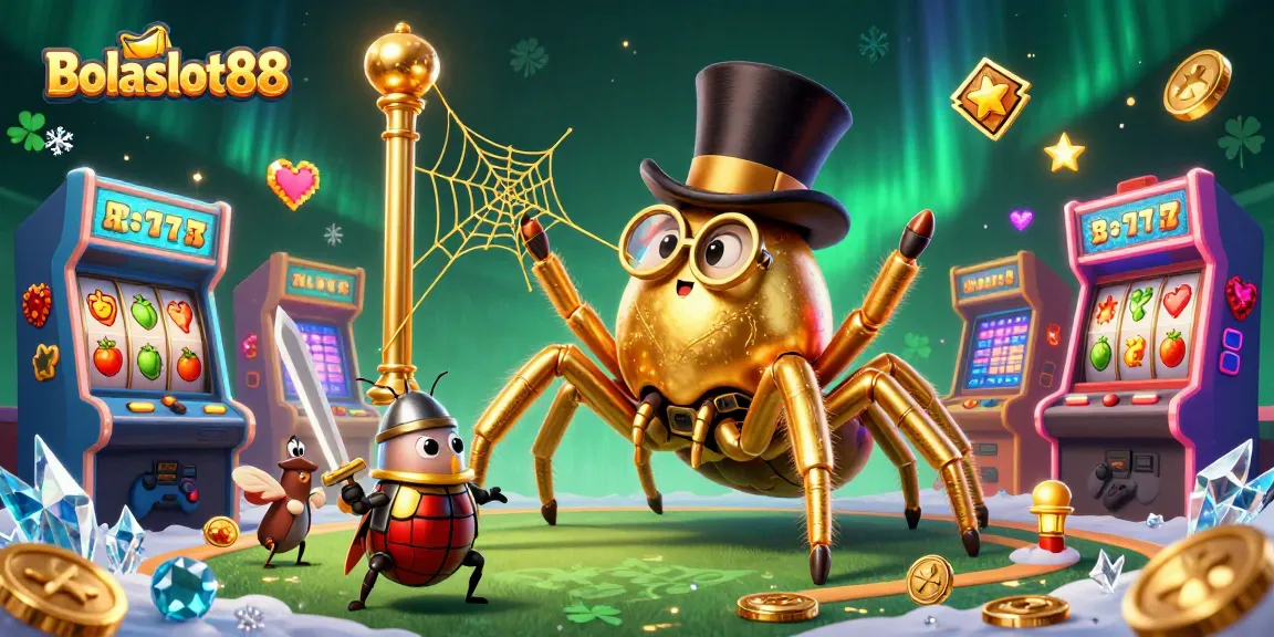 Bolaslot88 brings excitement with a golden tarantula weaving casino magic in this captivating scene.