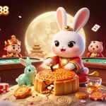 SPACEMAN88 showcases the moon rabbit celebrating with poker chips on a casino-inspired lunar surface.