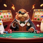Joignez-vous au plaisir de casino en ligne avec un morse joueur au poker, un dealer pingouin, et un poisson-blennie bluffeur.