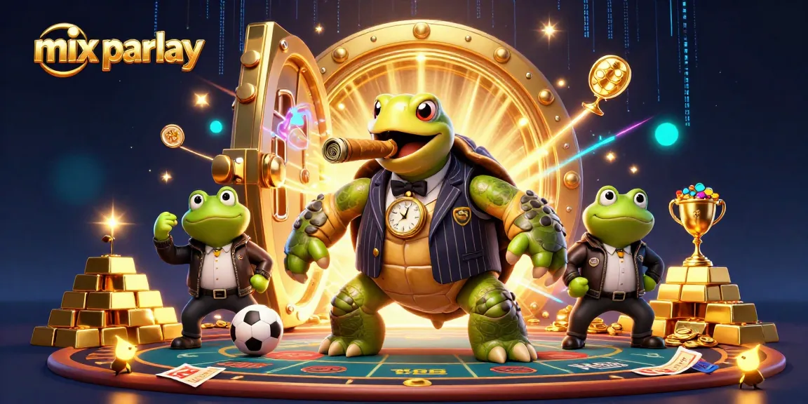 Bet on a mix parlay while enjoying a dynamic casino scene with a snapping turtle and bullfrogs.