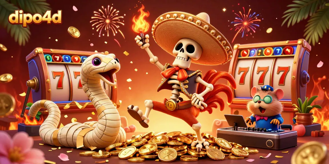 Dipo4d offers an exciting slot gaming scene with vibrant characters and golden treasures