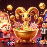Jouez à casino en ligne avec des personnages de casino 3D, un bol de ramen et des animations dynamiques.