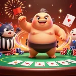 ZBET showcases a vibrant underwater poker scene with a fugu in a sumo belt, catfish referee, and poker elements.