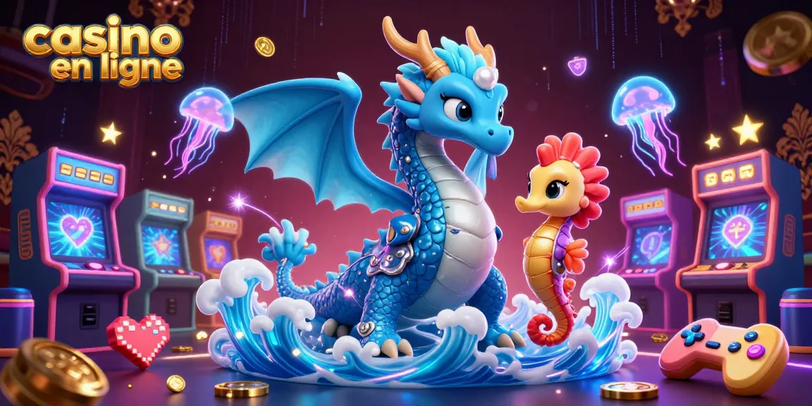 Jouez aux jeux passionnants de casino en ligne avec l'illustration d'un dragon aqueux 3D et un chevalier hippocampe.