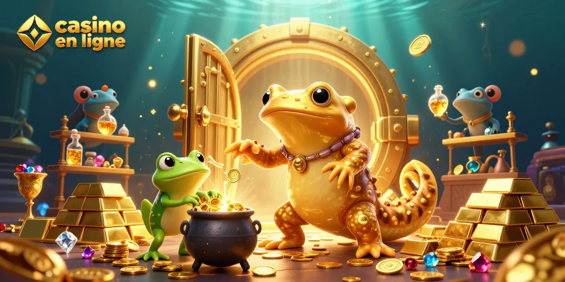 Plongez dans le monde du casino en ligne avec cette illustration animée regorgeant d'or et de magie.