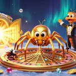 Spin the roulette wheel with CM88’s exciting gaming elements, featuring a golden spider and vibrant treasures.