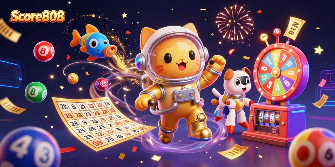 Score808 offers thrilling lottery excitement with vibrant lottery balls and festive visual elements.