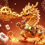 Unleash your luck with vb88 in a stunning casino scene featuring a golden dragon and vibrant decorations.
