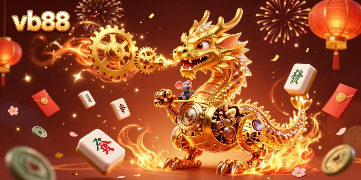 Unleash your luck with vb88 in a stunning casino scene featuring a golden dragon and vibrant decorations.