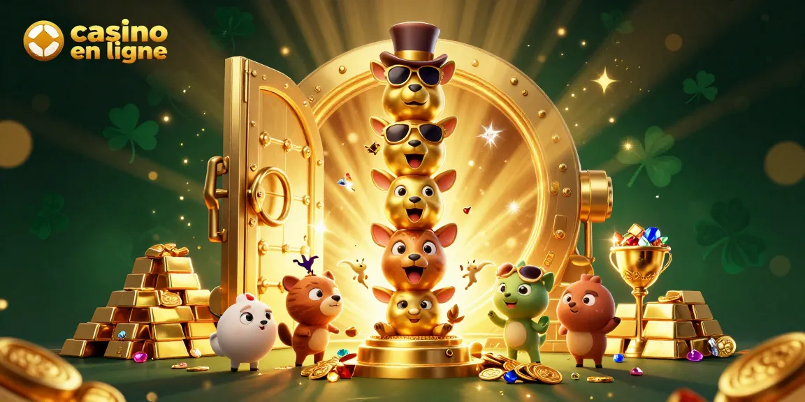 Plongez dans l'univers du casino en ligne avec cette illustration dynamique de totem et joyaux scintillants.