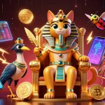 Win big at sunwin with a captivating 3D illustration of a pharaoh cat and crypto elements.