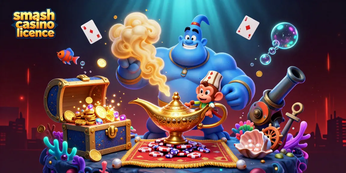 Découvrez la sécurité de la licence de Smash Casino avec des éléments de jeu animés et captivants.