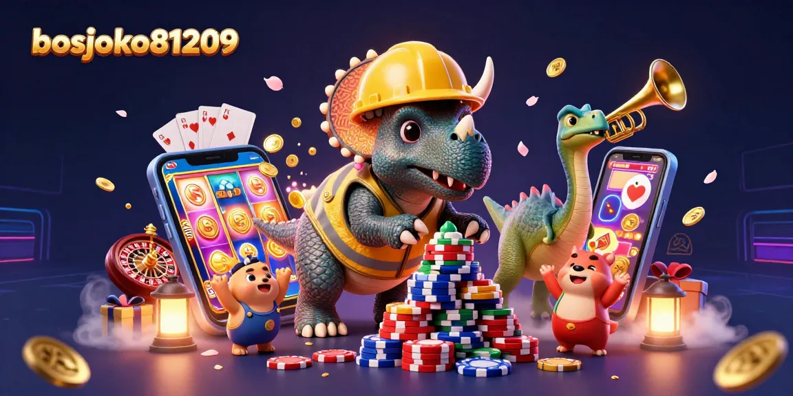 Permainan slot menarik di bosjoko81209 dengan simbol buah dan tumpukan chip poker berkilau.