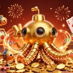 Engage the exciting world of slot depo 5k with vibrant 3D illustration featuring golden kraken and poker elements.