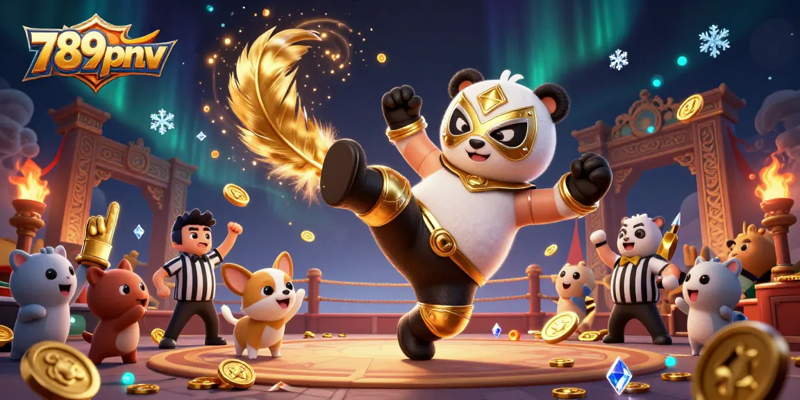 Witness the excitement of gameplay at 789pnv with a lively illustration featuring a panda wrestler in action.