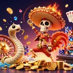 Le casino en ligne s'anime avec un rooster mariachi et un DJ hamster sur des piles de pièces d'or.