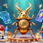 Bet on 88vv to join a dazzling 3D scene of a golden stag beetle fighting amidst slot game elements.
