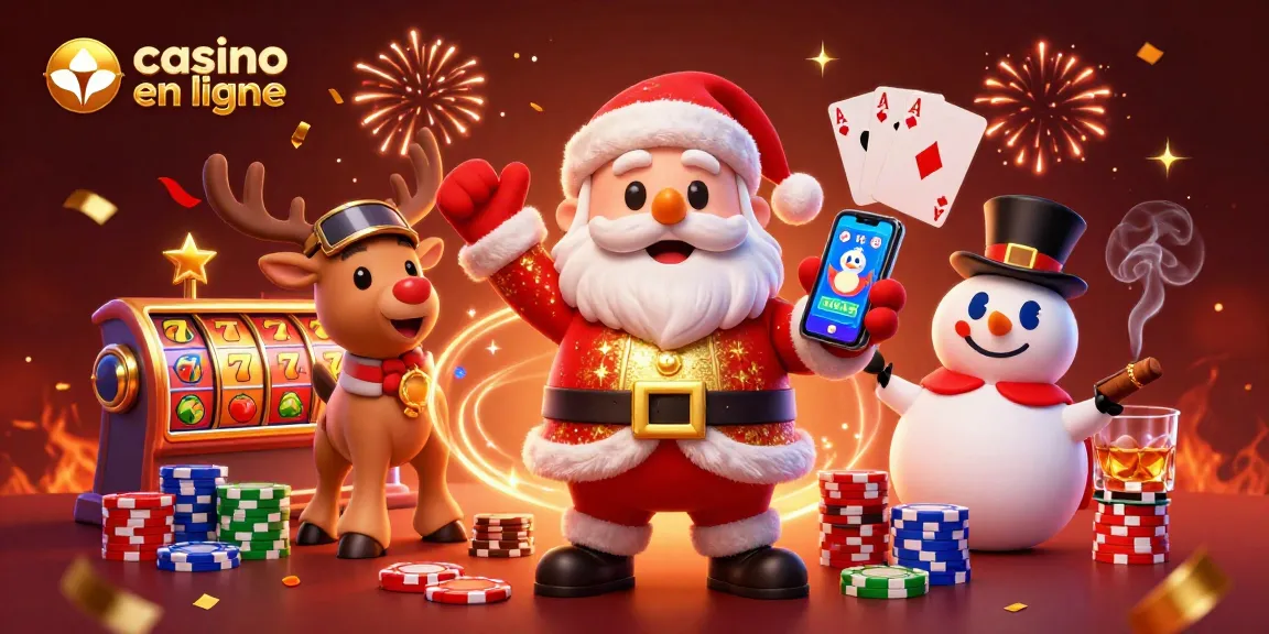 Vivez l'expérience du casino en ligne avec ce Santa amusant dans un décor festif, entouré de jeux.