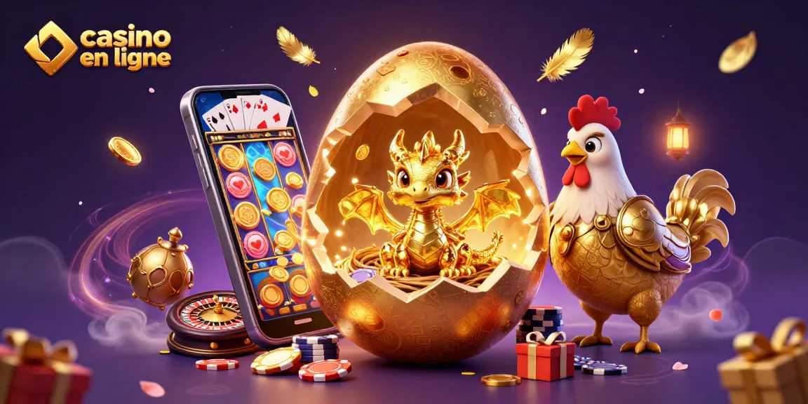 Une illustration 3D animée représentant un œuf d'or pouvant révéler un dragon, symbolisant le casino en ligne dynamique.