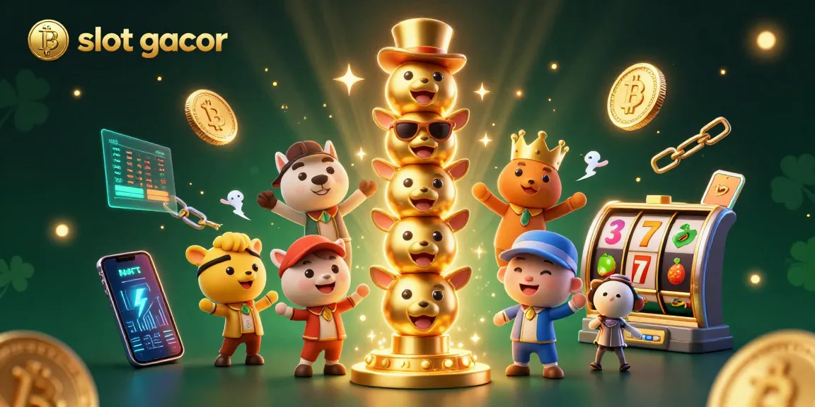 Slot gacor dengan totem emas dan simbol slot yang mengelilinginya, penuh warna!