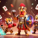 Engage with thrilling online casinos saudi arabia through a vibrant 3D illustration showcasing a gladiator rooster alongside casino elements.
