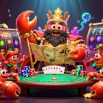 Engage with slot online excitement featuring a majestic crab emperor amidst vibrant casino elements.