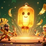 Plongez dans l'univers du casino en ligne retrait immédiat avec une illustration de lanternes dorées et de guerriers en papier.