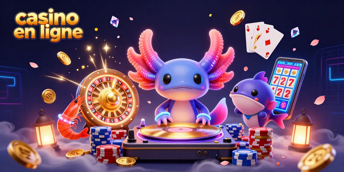 Créez des gains avec le casino en ligne grâce à un DJ axolotl animé dans une scène de jeu dynamique.