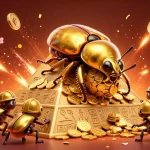 Gioca e vinci nel crypto casino con simboli d'oro e monete virtuali scintillanti.
