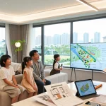 Families exploring Dover Residences modern show flat showcasing luxurious living spaces and community amenities.