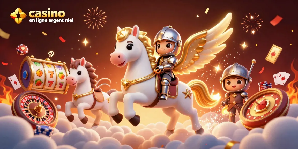 Jouer à casino en ligne argent réel, illustré par un cheval céleste et un roi en armure dans un univers animé.