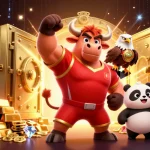 Experience link gacor excitement with a victory pose from a cartoon bull and friends in a vibrant casino scene.