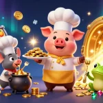 Fabet showcases a 3D chef pig serving gold coins, reflecting winning strategies in slots gameplay.