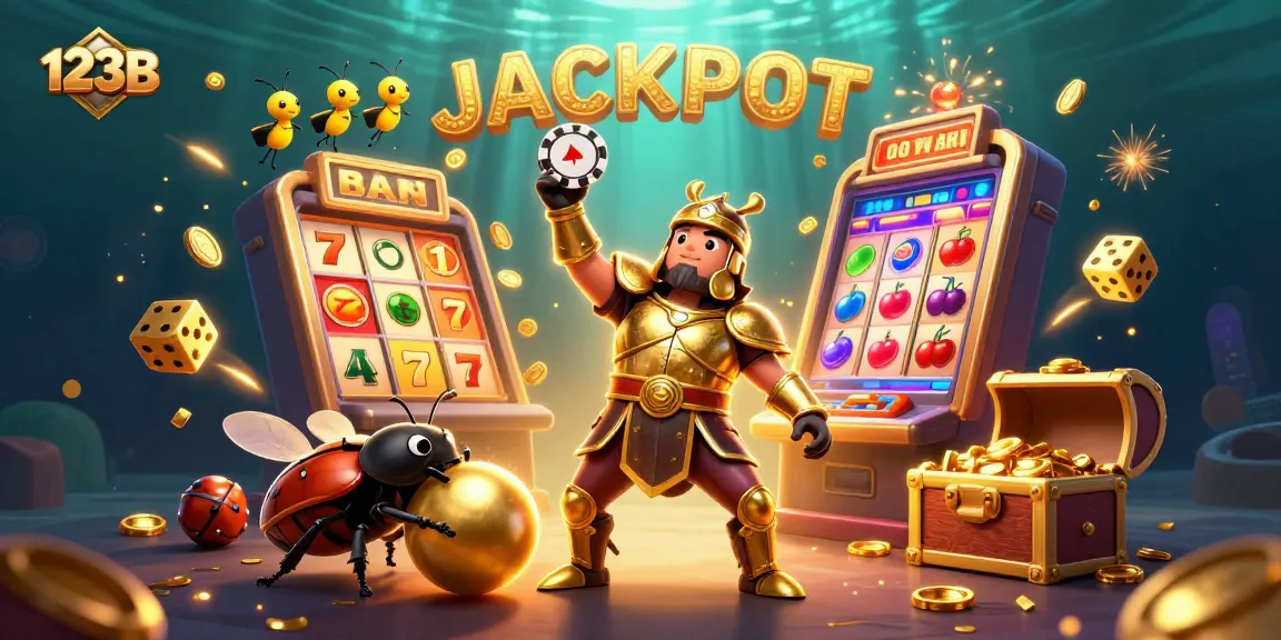 Celebrate victories at 123B with a 3D illustration showcasing gaming excitement and jackpot triumph.
