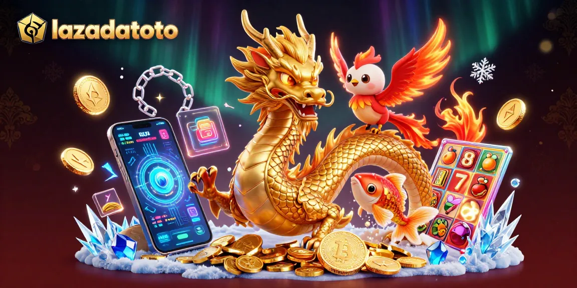 Gambarlah untuk meraih keberuntungan di lazadatoto dengan naga emas dan simbol slot yang berkilau.
