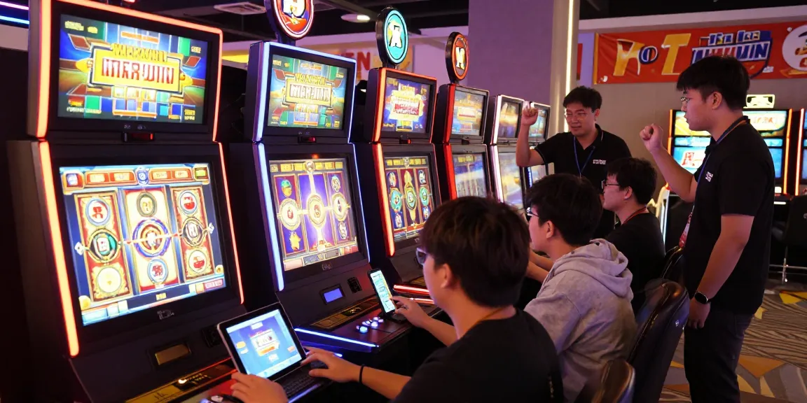 Players enjoying a vibrant TEMPOTOTO slot gaming experience in a modern lounge.