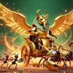 Les enjeux excitants au casino en ligne avec un scarabée doré majestueux et des scorpions.