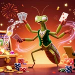 Experience the thrilling action of crazyvegas with giant mantis card sharp dealing alongside a ladybug pit boss in a dynamic casino scene.