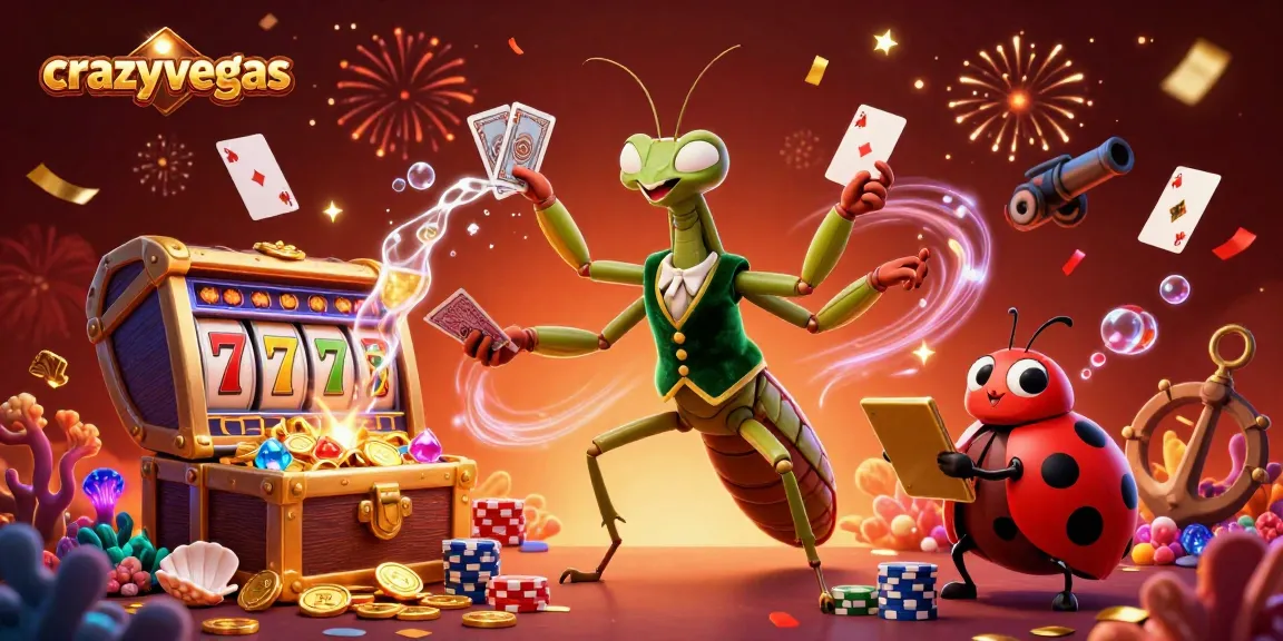 Experience the thrilling action of crazyvegas with giant mantis card sharp dealing alongside a ladybug pit boss in a dynamic casino scene.