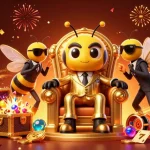 BATA4D Terbaru showcases a buzzing casino scene with a bumblebee boss, wasp guards, and vibrant gaming elements.