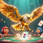 Experience the thrill of three-card-poker with animated cards and tokens in a vibrant casino scene.