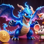 Engage with mahjongtitans through an exciting 3D illustration capturing the thunder dragon and dynamic crypto elements.